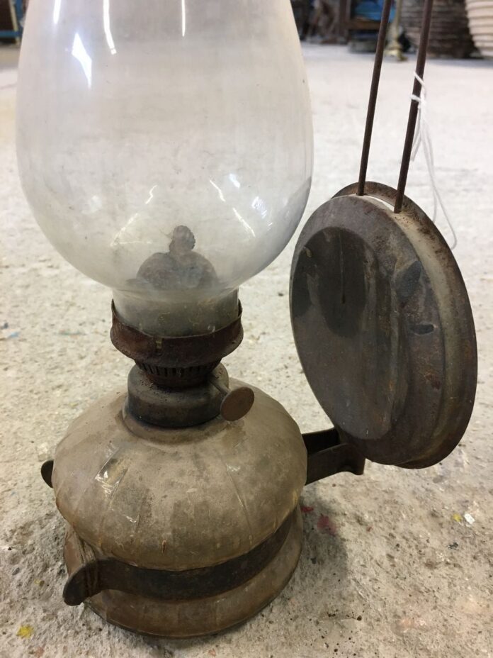 Lamp, old greek copper utensil, vintage decor