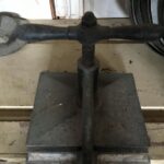 Printing press, old greek machine for use or vintage decor, solid, heavy construction,