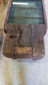coffee table from old wood( part of old wine press) with elaborate table legs