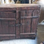 Old wooden cupboard , cabinet , with 2 doors ,metal hinges and a wooden latch ,handmade