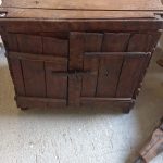 Old wooden cupboard , cabinet , with 2 doors ,metal hinges and a wooden latch ,handmade