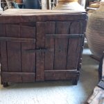 Old wooden cupboard , cabinet , with 2 doors ,metal hinges and a wooden latch ,handmade