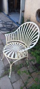 chair, arm chair metal fer forge, old, vintage hand made heavy construction outdoor furniture