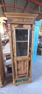 old wooden window cases ,in a natural wood color, slightly colored in places, with a bottom drawer, curved on the sides and round legs, handmade ,restored, antique, vintage