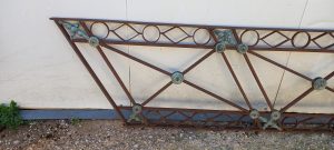 old balcony iron with cast iron details, asymmetrical,...old rail, old iron, handmade, forged over fire furnace, old technique, from an old neoclassical mansion