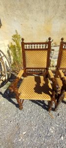 old wooden armchairs with velvet fabric and hand curved frame with curved dragon heads on the arms, handmade, vintage, antiques, old
