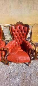 old leather armchairs with soft red leather and hand made frame , in excellent condition, handmade, vintage, antiques, old,