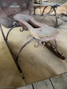 old wooden and iron sledge, wooden  bob sledge with iron seat, sleigh, bob sleigh, sled, handmade,... unique piece, antique, vintage, old