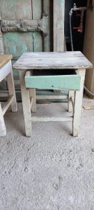 old wooden night stands in different colors, small antique bedside table, handmade, old wooden small furniture