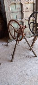 old farming equipment, antique farming tools, in wood or iron, plows-ploughs, machinery for raisins, tobacco, olive oil , corn, grain, moved by hand or foot, handmade, restored or not