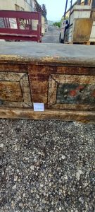 old wooden box, very big storing box, chest-trunk for white linen-trousseau, with colored details, handmade, 2-part