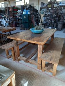 Set of table and two benches handmade from old walnut wood, dining table from old wood, monastery style table, processed  as little as possible in order to preserve the wood's natural texture and beauty, minimal style ,vintage, heavily built with removable top
